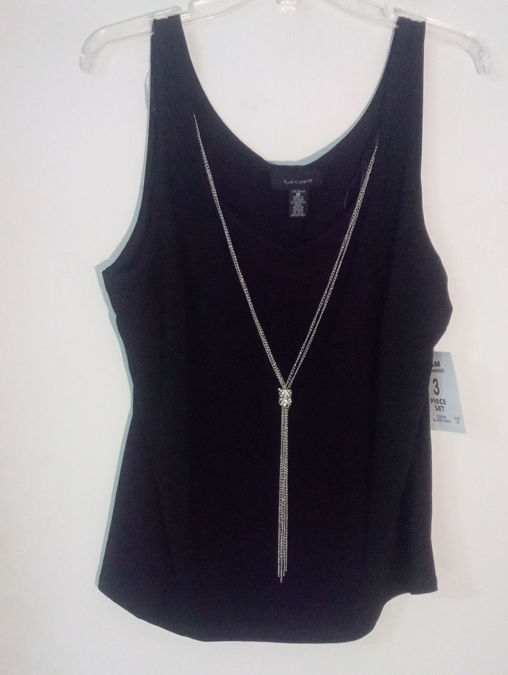 * R & M Richards Black Sleeveless Tank with Attached Silver Necklace Size 16 NWT